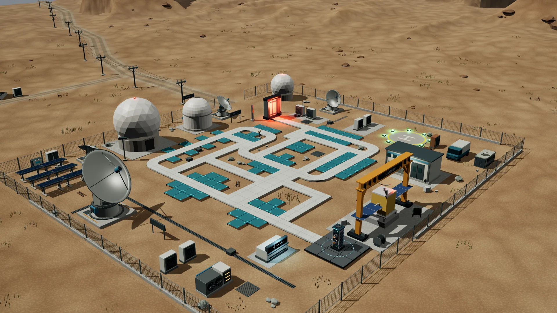 Orbital uplink defense facility in the desert